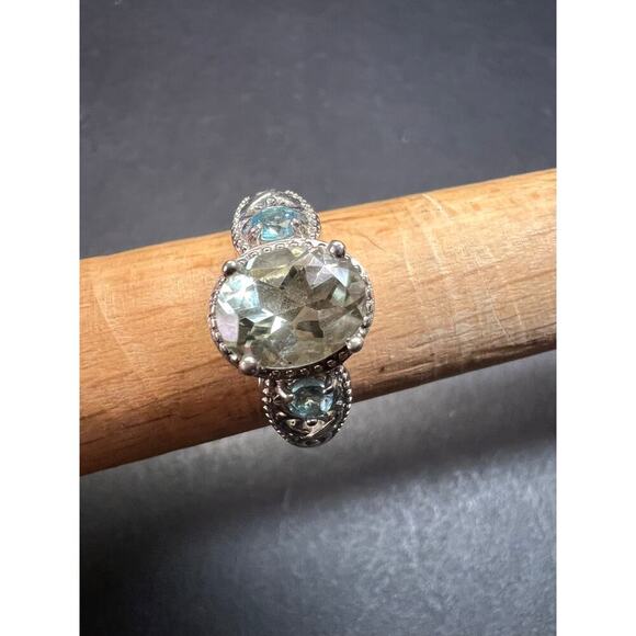 Prasiolite and apatite ring in platinum over copper size 8 - Picture 4 of 16